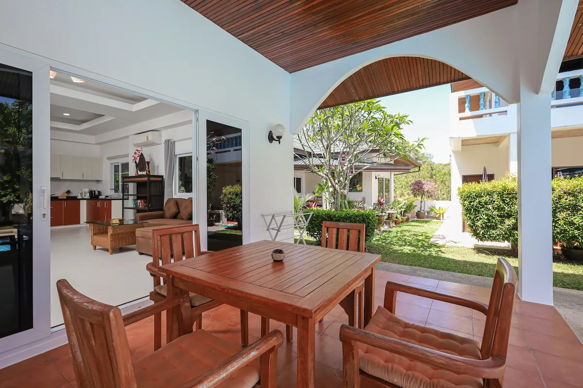 Terrace seating area of the one-bedroom apartment