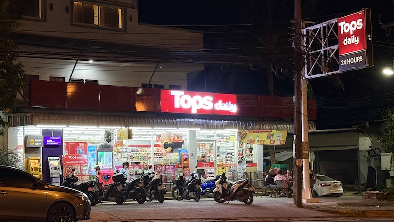 Tops Daily supermarket near Yanui Breeze in Phuket, offering fresh groceries and essentials.